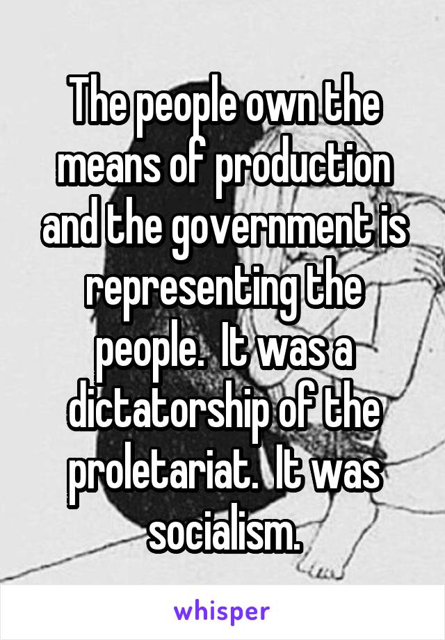 The people own the means of production and the government is representing the people.  It was a dictatorship of the proletariat.  It was socialism.