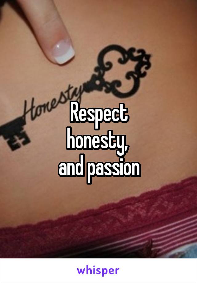 Respect
honesty, 
and passion