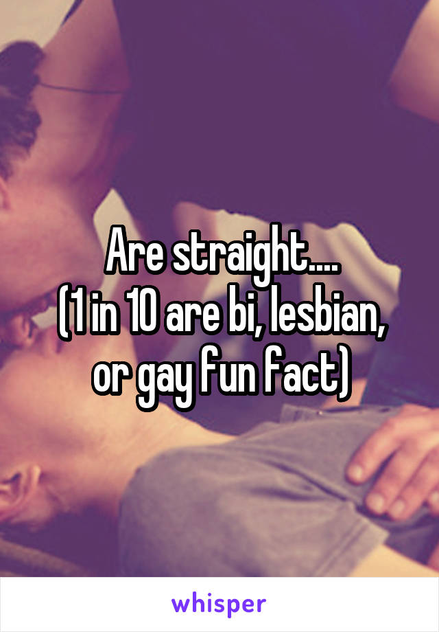 Are straight....
(1 in 10 are bi, lesbian, or gay fun fact)