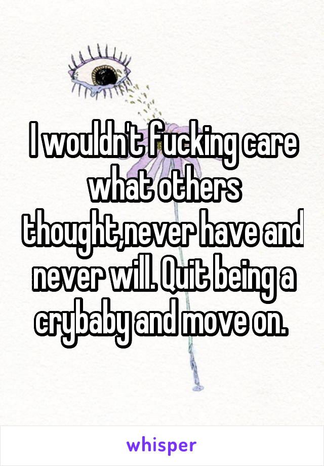 I wouldn't fucking care what others thought,never have and never will. Quit being a crybaby and move on. 