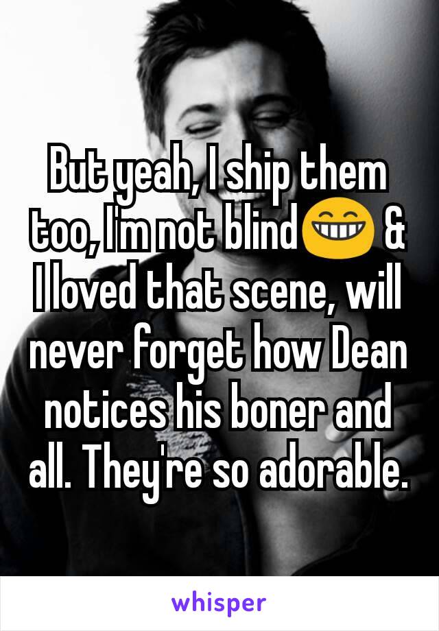 But yeah, I ship them too, I'm not blind😁 & I loved that scene, will never forget how Dean notices his boner and all. They're so adorable.