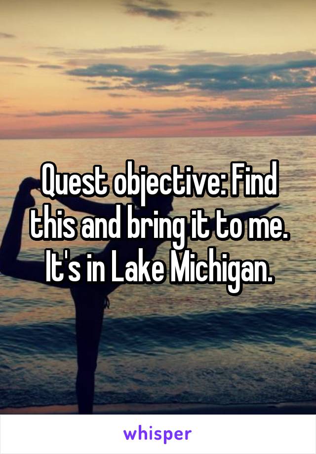 Quest objective: Find this and bring it to me. It's in Lake Michigan.