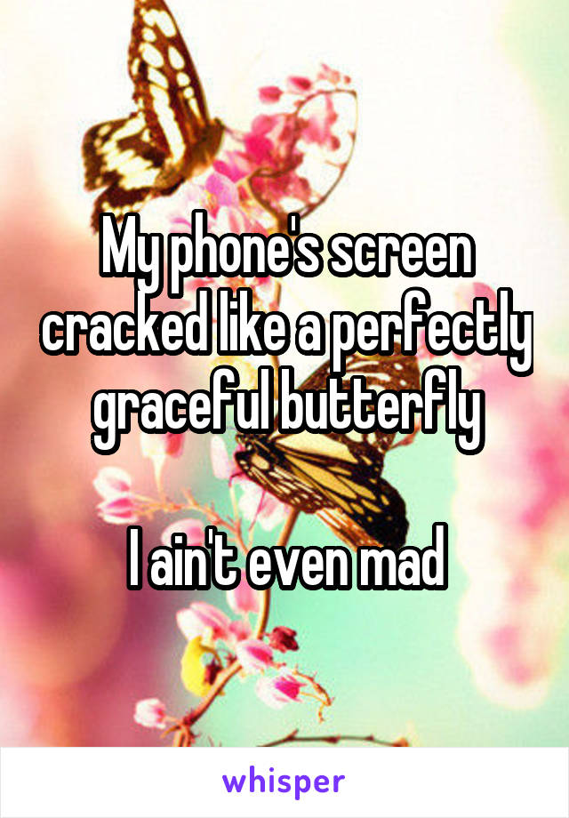 My phone's screen cracked like a perfectly graceful butterfly

I ain't even mad