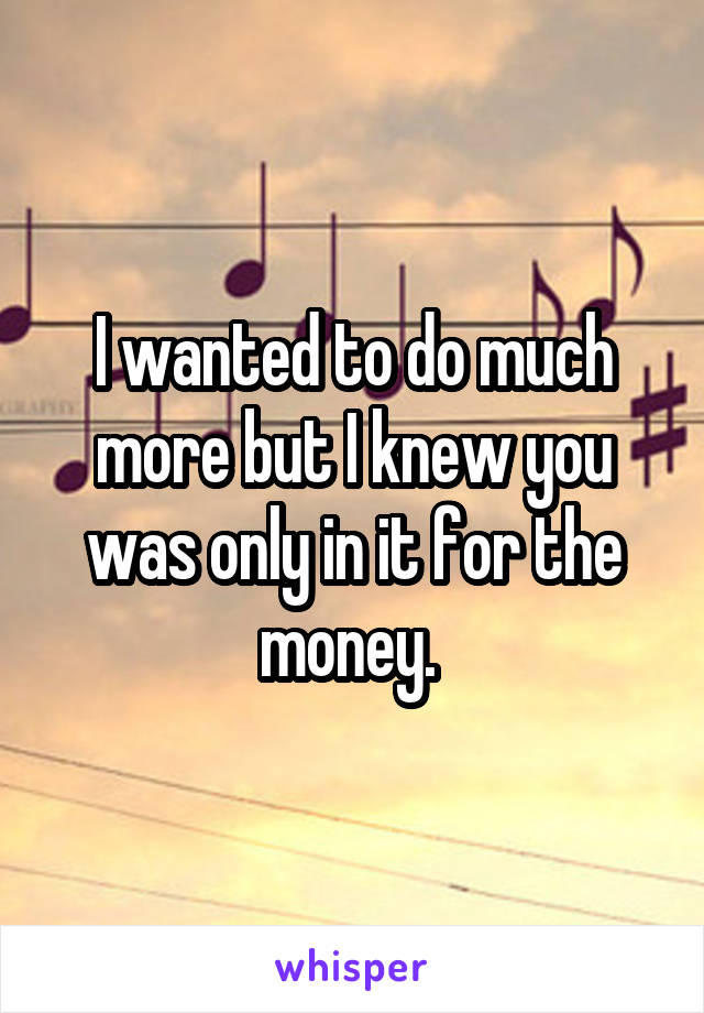 I wanted to do much more but I knew you was only in it for the money. 