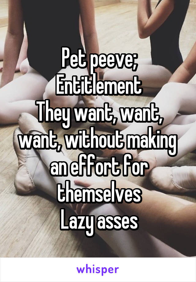 Pet peeve;
Entitlement
They want, want, want, without making  an effort for themselves
Lazy asses