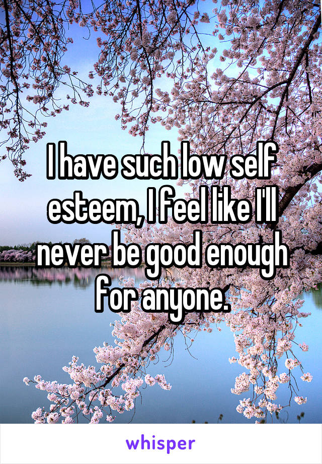I have such low self esteem, I feel like I'll never be good enough for anyone.