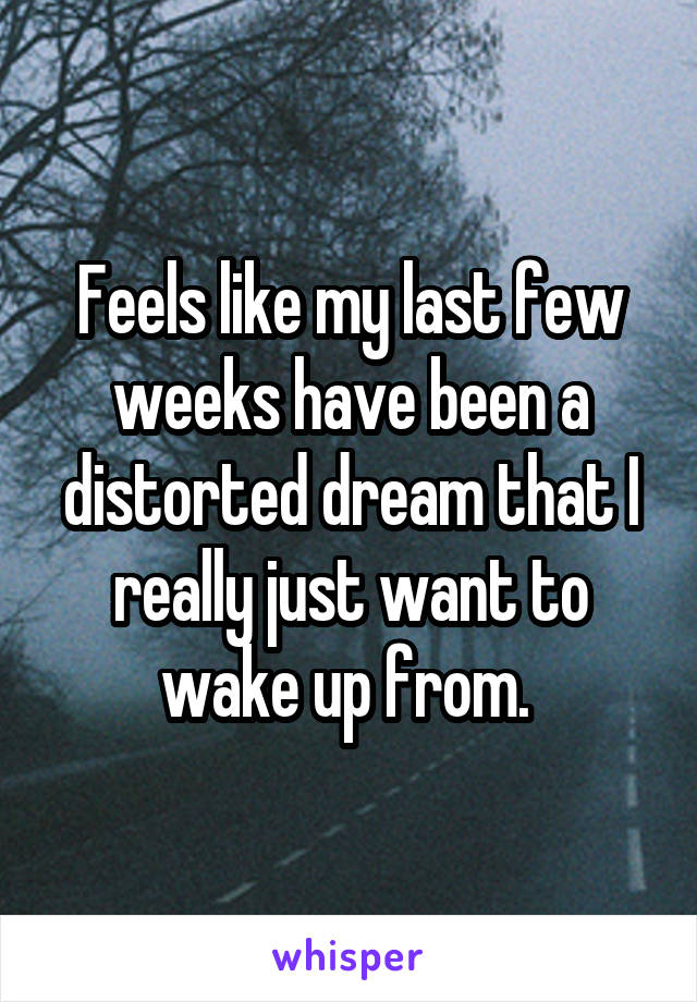 Feels like my last few weeks have been a distorted dream that I really just want to wake up from. 