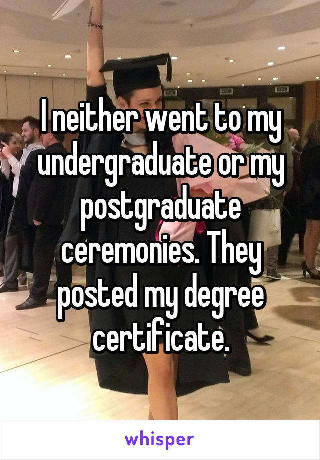 I neither went to my undergraduate or my postgraduate ceremonies. They posted my degree certificate.