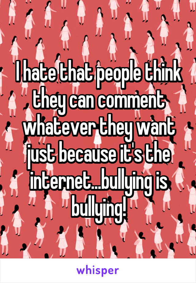 I hate that people think they can comment whatever they want just because it's the internet...bullying is bullying!