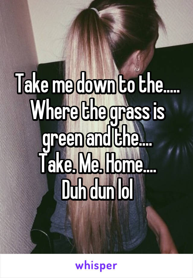 Take me down to the.....
Where the grass is green and the....
Take. Me. Home....
Duh dun lol