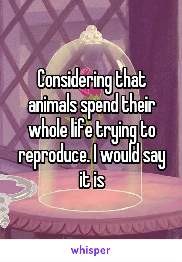 Considering that animals spend their whole life trying to reproduce. I would say it is