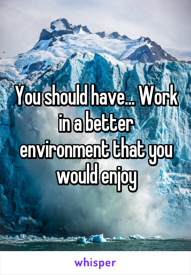 You should have... Work in a better environment that you would enjoy