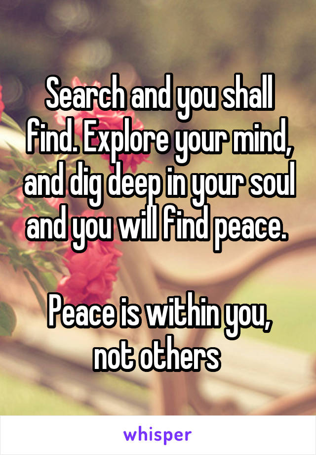 Search and you shall find. Explore your mind, and dig deep in your soul and you will find peace. 

Peace is within you, not others 