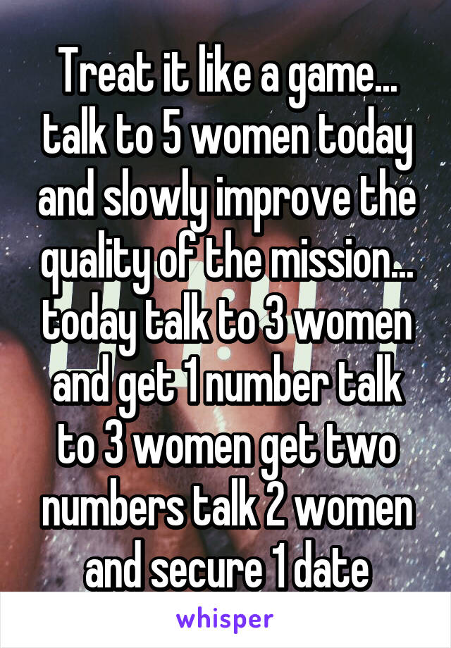 Treat it like a game... talk to 5 women today and slowly improve the quality of the mission... today talk to 3 women and get 1 number talk to 3 women get two numbers talk 2 women and secure 1 date