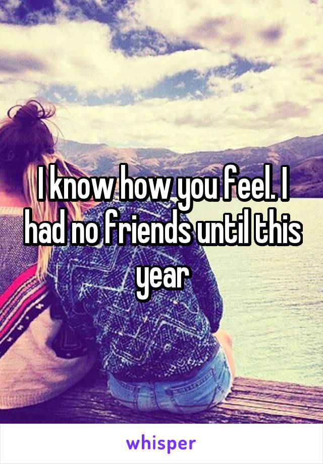 I know how you feel. I had no friends until this year