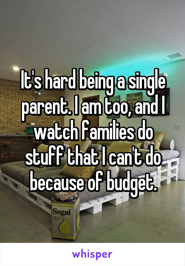 It's hard being a single parent. I am too, and I watch families do stuff that I can't do because of budget.