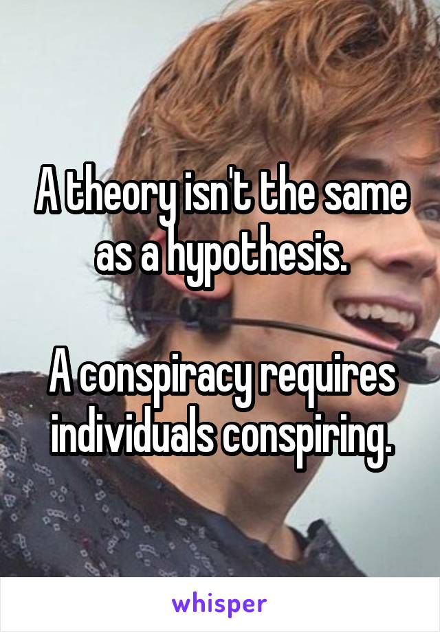 A theory isn't the same as a hypothesis.

A conspiracy requires individuals conspiring.