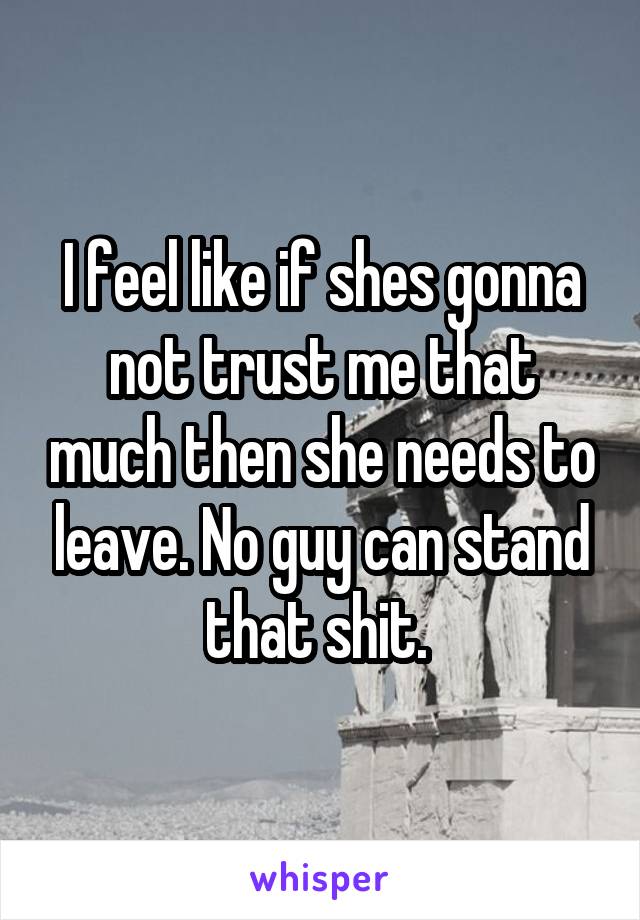 I feel like if shes gonna not trust me that much then she needs to leave. No guy can stand that shit. 