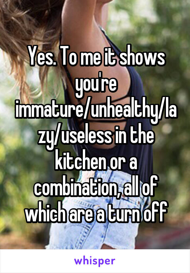 Yes. To me it shows you're immature/unhealthy/lazy/useless in the kitchen or a combination, all of which are a turn off