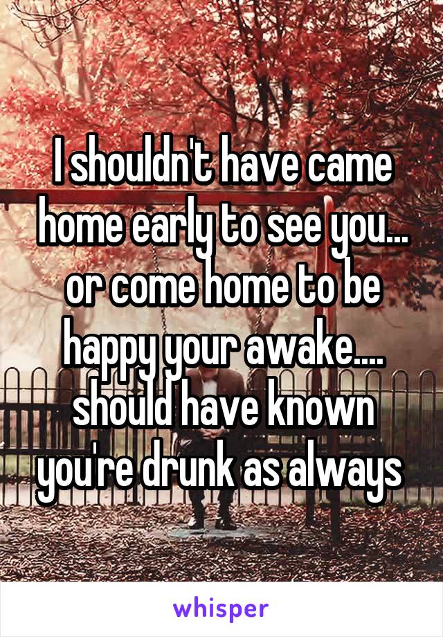 I shouldn't have came home early to see you... or come home to be happy your awake.... should have known you're drunk as always 