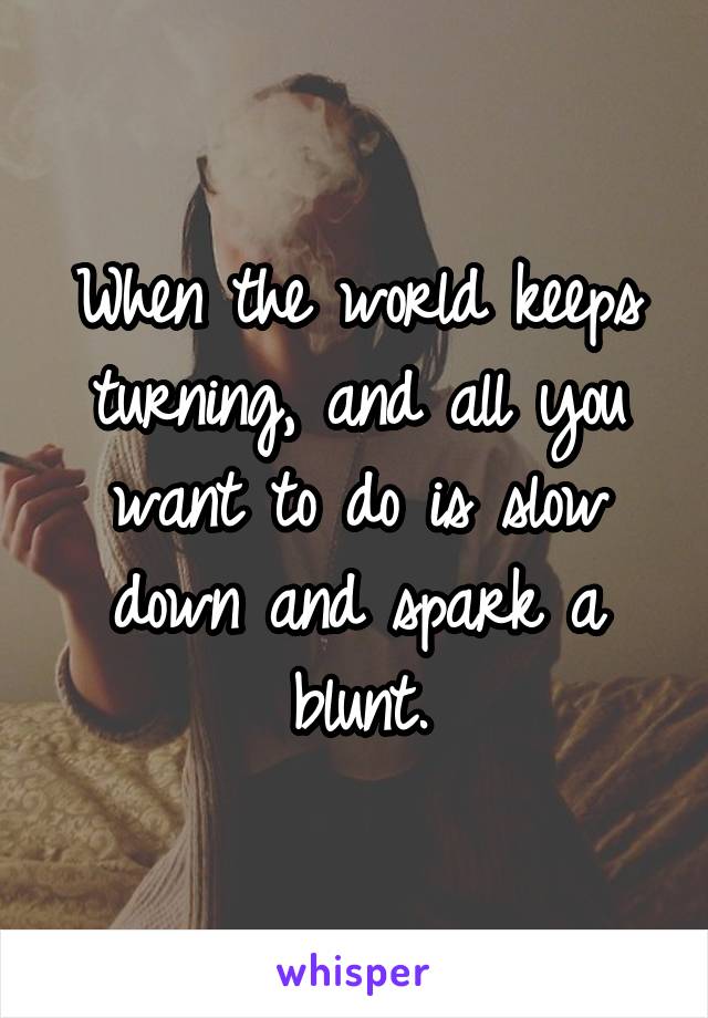 When the world keeps turning, and all you want to do is slow down and spark a blunt.