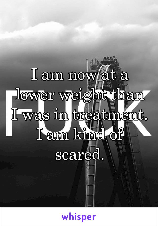 I am now at a lower weight than I was in treatment.
I am kind of scared.