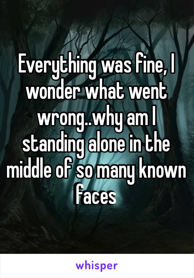 ‪Everything was fine, I wonder what went wrong..why am I standing alone in the middle of so many known faces ‬