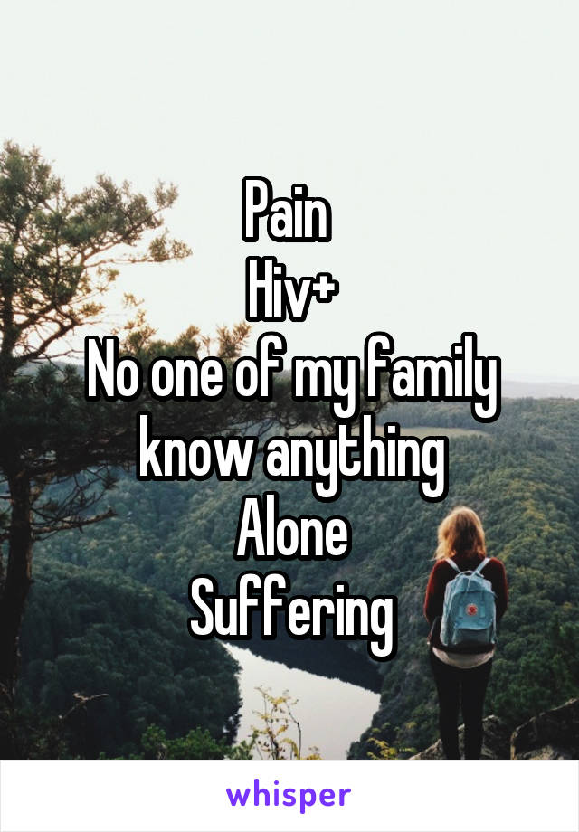 Pain 
Hiv+
No one of my family know anything
Alone
Suffering