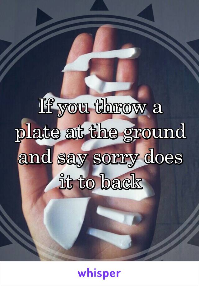 If you throw a plate at the ground and say sorry does it to back