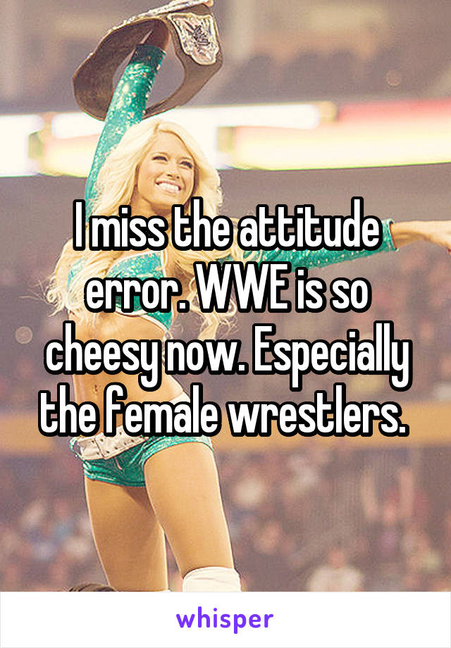 I miss the attitude error. WWE is so cheesy now. Especially the female wrestlers. 