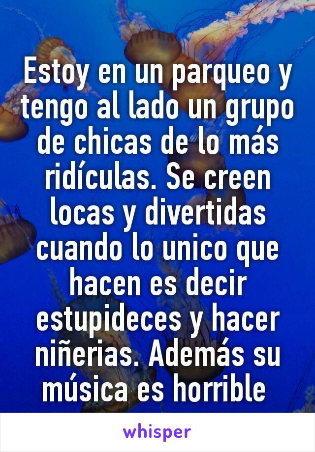 Estoy en un parqueo y tengo al lado un grupo de chicas de lo más ridículas. Se creen locas y divertidas cuando lo unico que hacen es decir estupideces y hacer niñerias. Además su música es horrible 