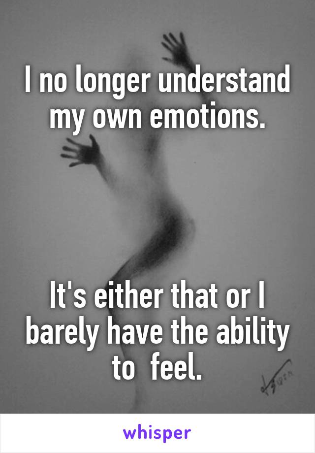 I no longer understand my own emotions.




It's either that or I barely have the ability to  feel.