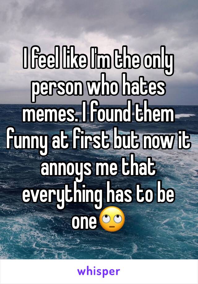 I feel like I'm the only person who hates memes. I found them funny at first but now it annoys me that everything has to be one🙄 