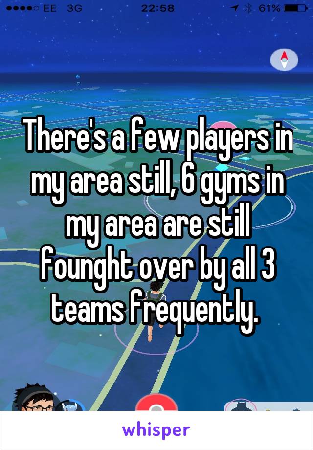 There's a few players in my area still, 6 gyms in my area are still founght over by all 3 teams frequently. 