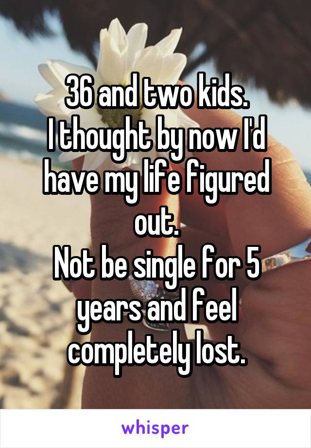 36 and two kids.
I thought by now I'd have my life figured out.
Not be single for 5 years and feel completely lost.