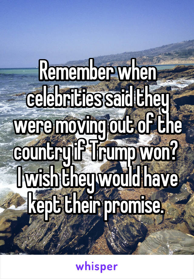 Remember when celebrities said they were moving out of the country if Trump won? 
I wish they would have kept their promise. 