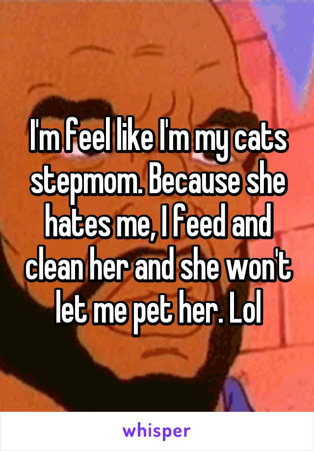 I'm feel like I'm my cats stepmom. Because she hates me, I feed and clean her and she won't let me pet her. Lol