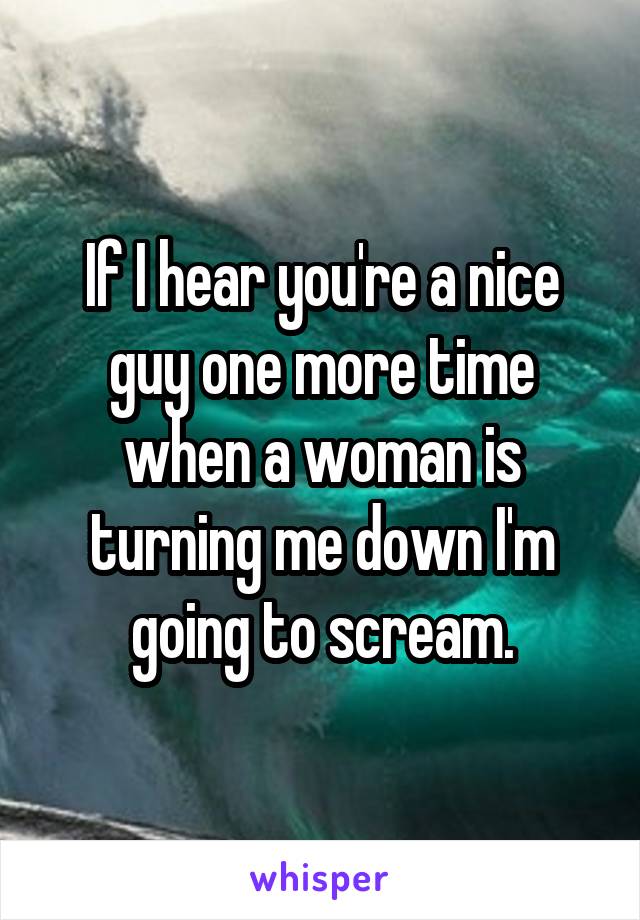 If I hear you're a nice guy one more time when a woman is turning me down I'm going to scream.