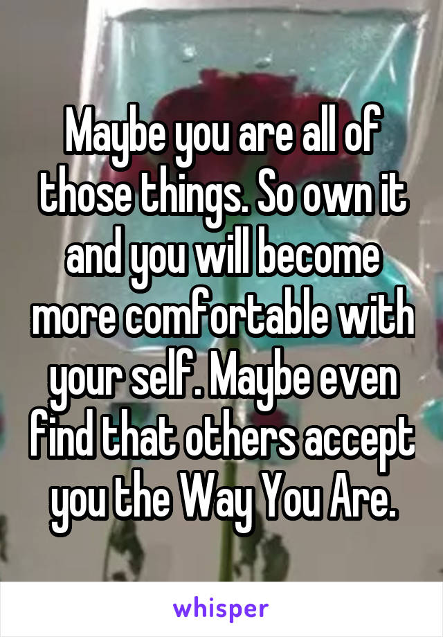 Maybe you are all of those things. So own it and you will become more comfortable with your self. Maybe even find that others accept you the Way You Are.