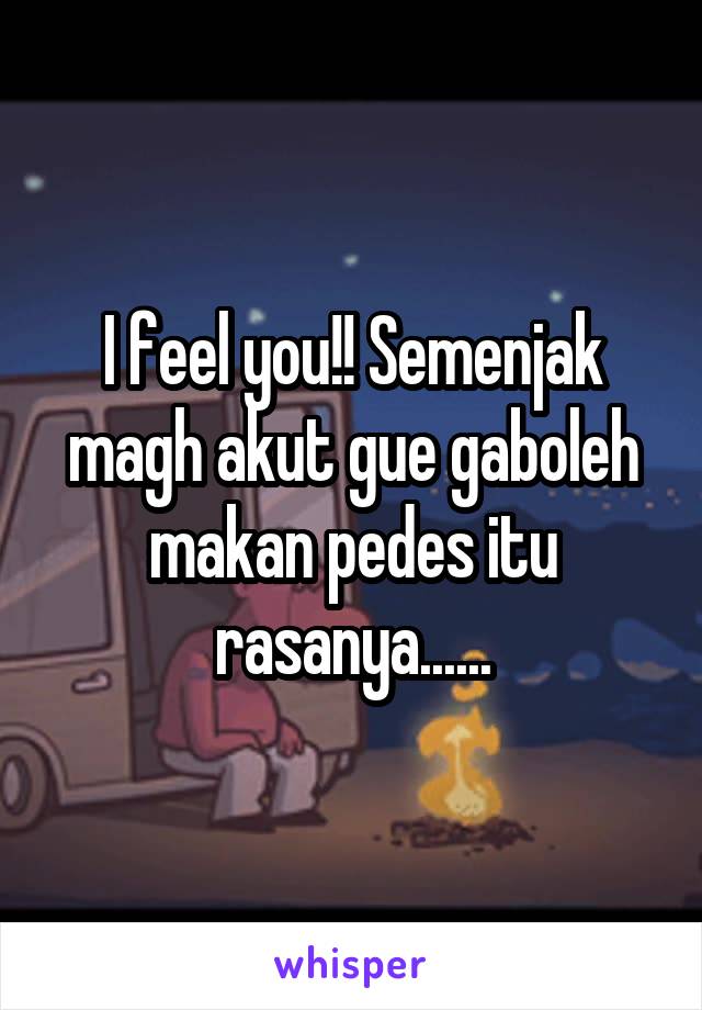 I feel you!! Semenjak magh akut gue gaboleh makan pedes itu rasanya......