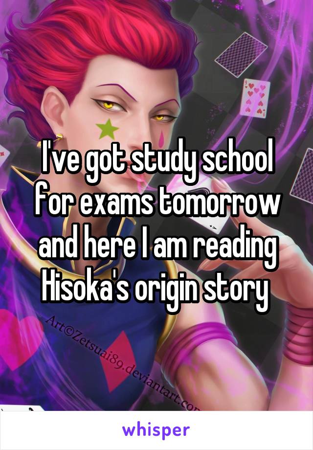 I've got study school for exams tomorrow and here I am reading Hisoka's origin story 