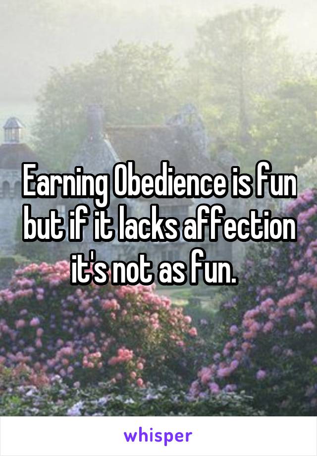 Earning Obedience is fun but if it lacks affection it's not as fun.  