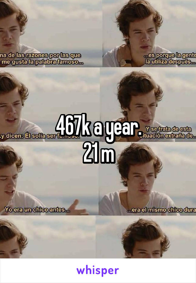 467k a year.
21 m