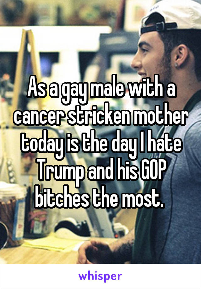 As a gay male with a cancer stricken mother today is the day I hate Trump and his GOP bitches the most. 