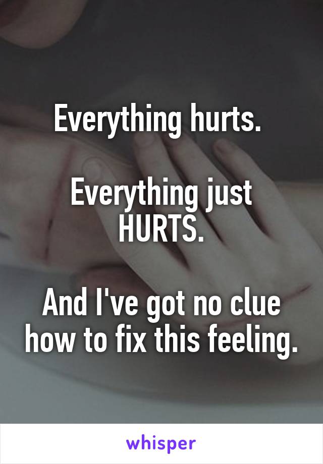 Everything hurts. 

Everything just HURTS.

And I've got no clue how to fix this feeling.