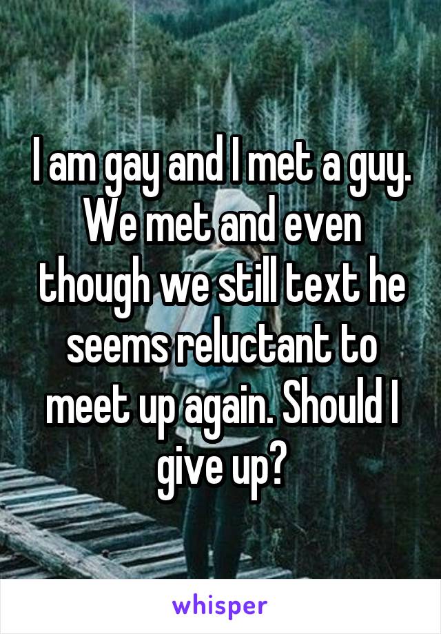 I am gay and I met a guy. We met and even though we still text he seems reluctant to meet up again. Should I give up?