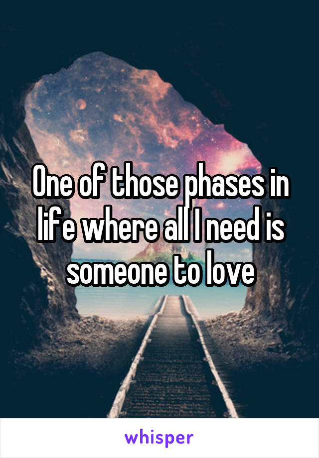 One of those phases in life where all I need is someone to love