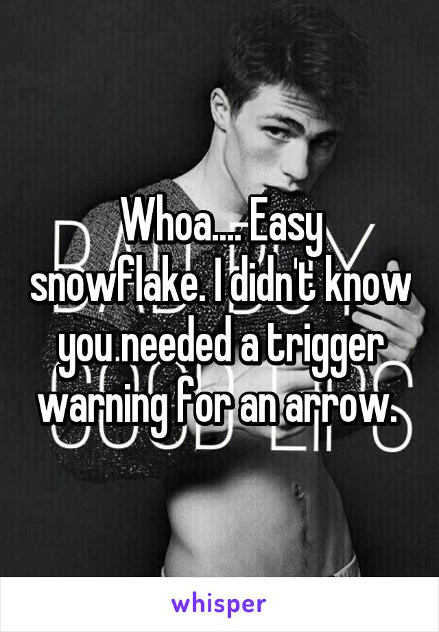 Whoa.... Easy snowflake. I didn't know you needed a trigger warning for an arrow. 