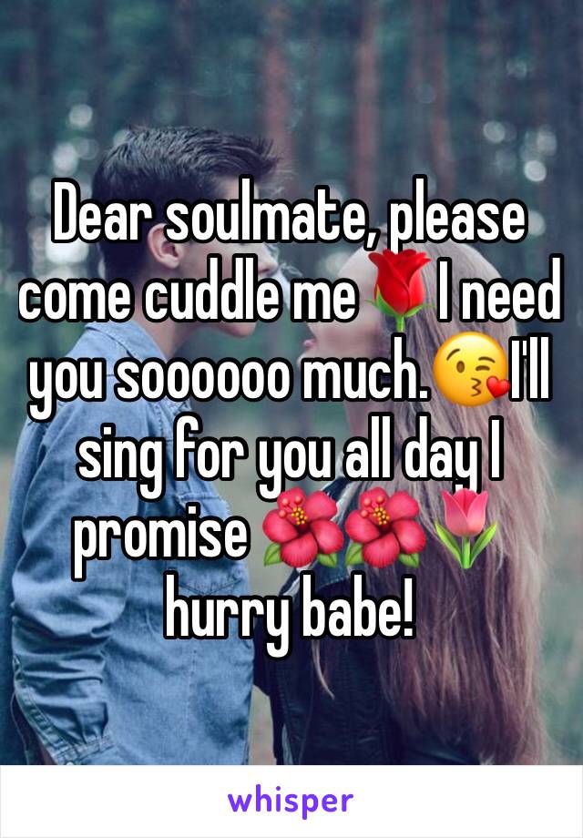 Dear soulmate, please come cuddle me🌹I need you soooooo much.😘I'll sing for you all day I promise 🌺🌺🌷hurry babe!