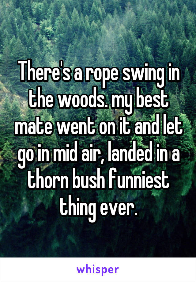 There's a rope swing in the woods. my best mate went on it and let go in mid air, landed in a thorn bush funniest thing ever.